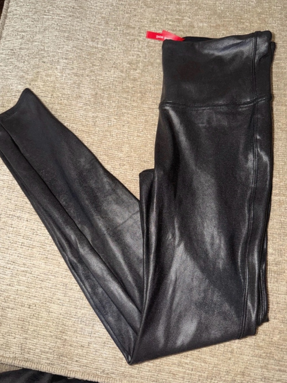 SPANX Shiny Black Faux-Leather High-Waist Leggings